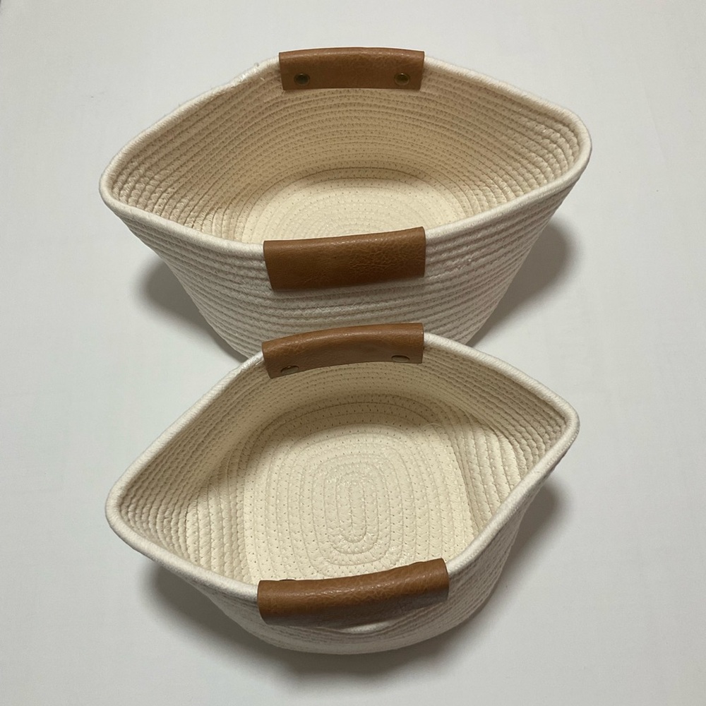 Set of Two Cream and Brown Woven Baskets